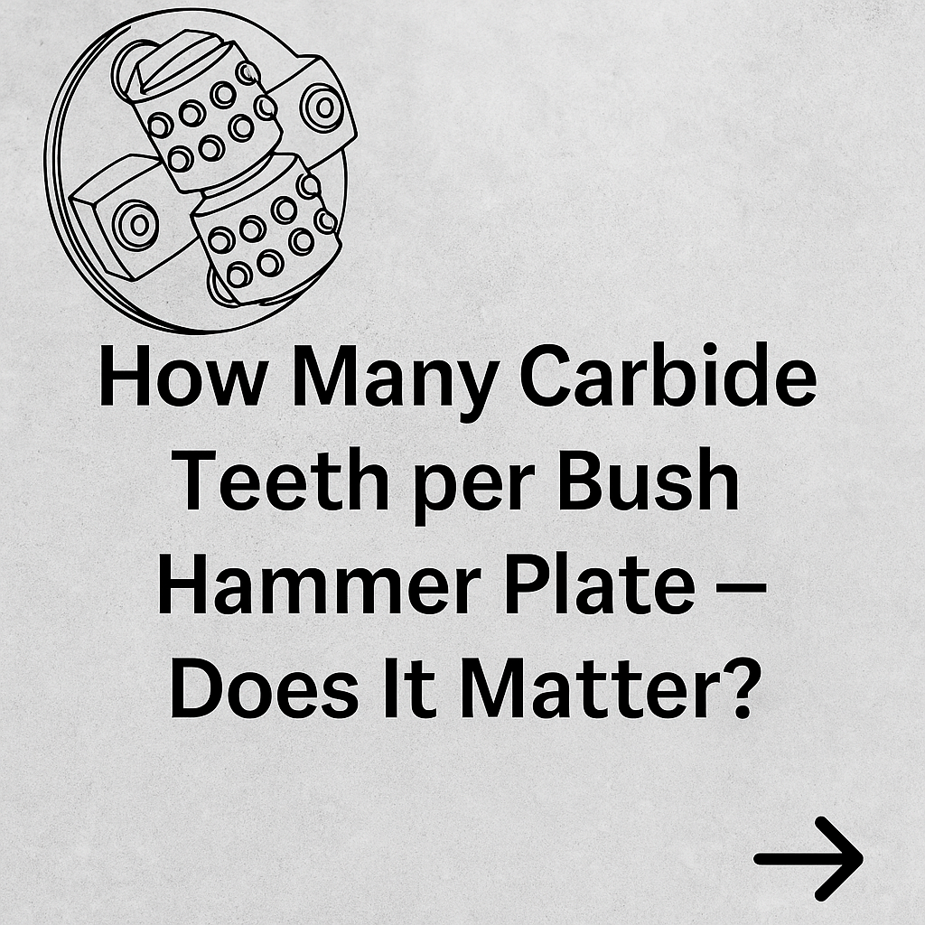 Blog cover showing a bush hammer plate with carbide teeth on concrete background, titled How Many Carbide Teeth per Bush Hammer Plate — Does It Matter?