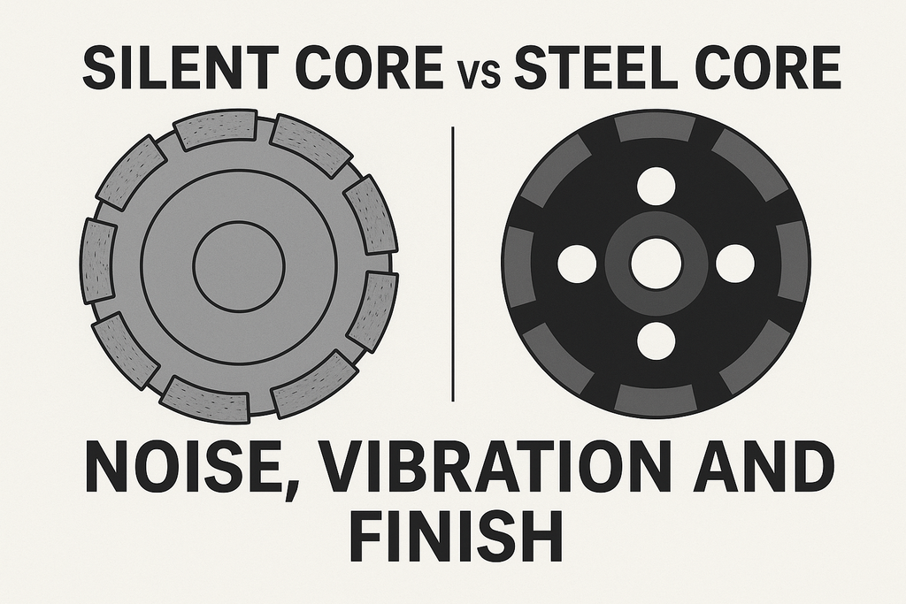 Brolangt Silent Core vs Steel Core diamond milling wheels comparison showing noise, vibration, and finish differences.