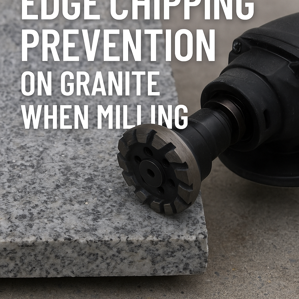 Brolangt diamond milling wheel preventing edge chipping on granite slab during milling process with smooth finish and professional branding brolangt.com