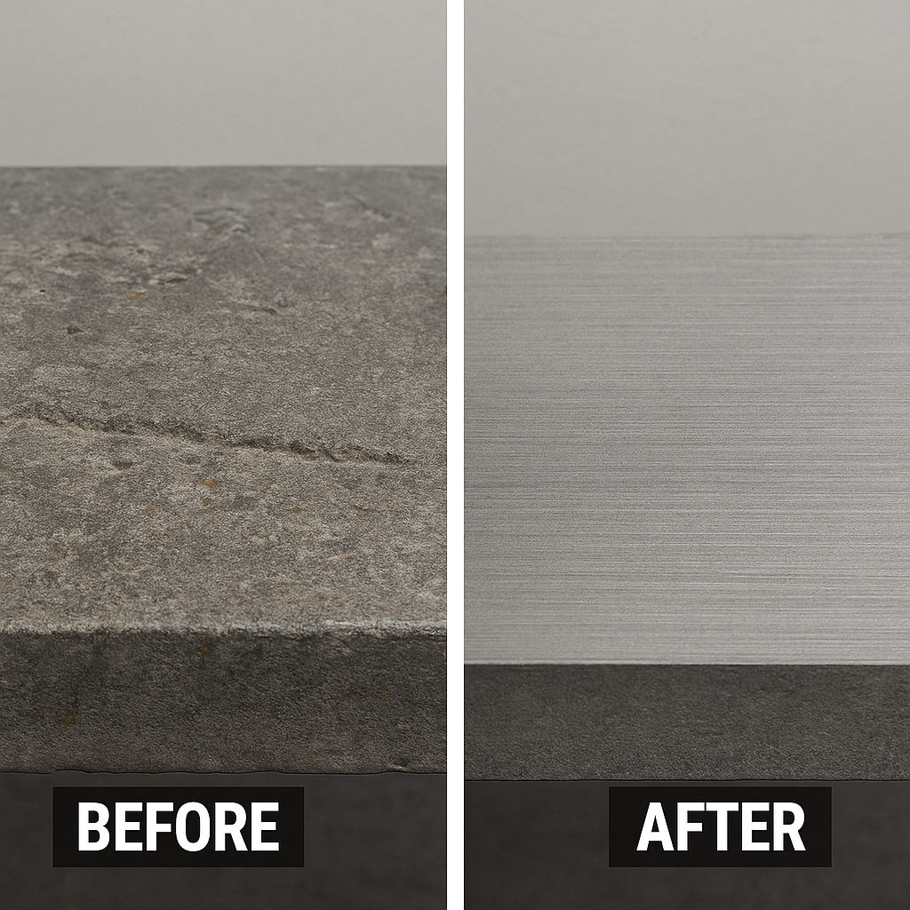 before and after saw table resurfacing comparison